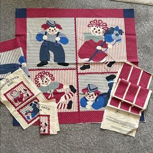Vintage Raggedy Ann and Andy Quilt Fabric Panel or make your own dolls